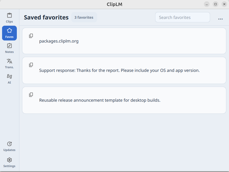 ClipLM favorites library