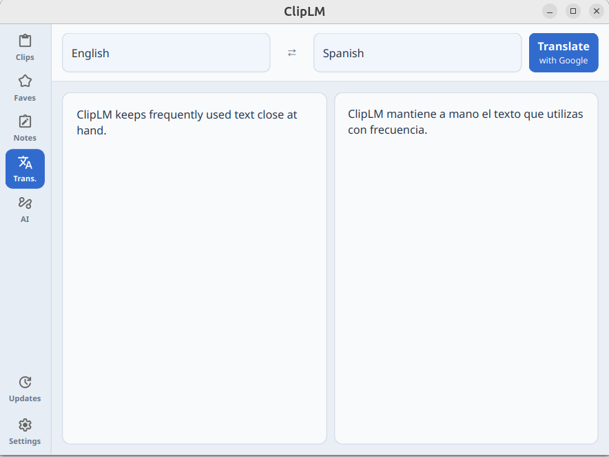 ClipLM translation workspace