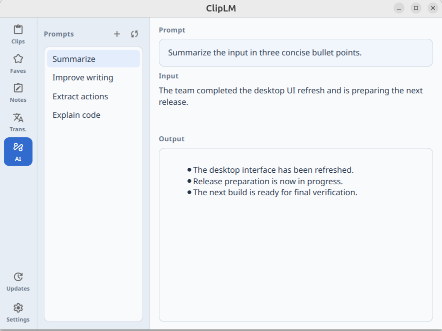 ClipLM reusable AI prompt workflow