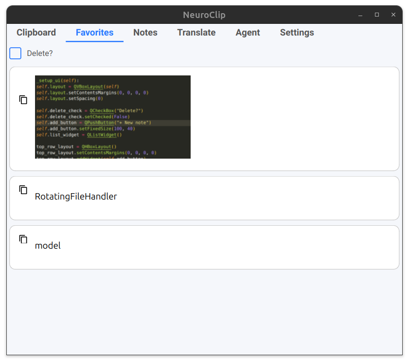 ClipLM Favorites Interface